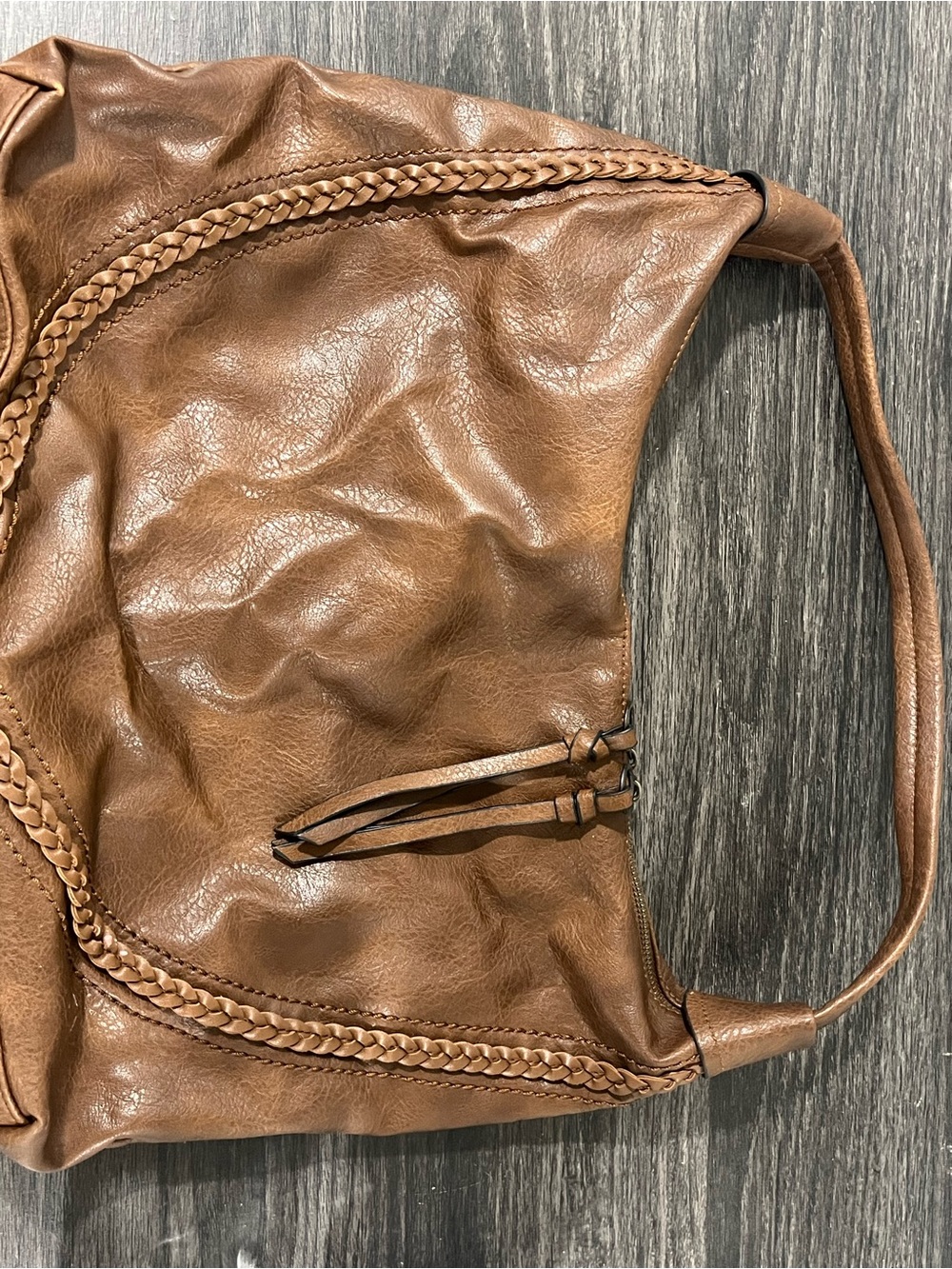 T.J.Maxx Brown Leather Shoulder Bag with Cherry Charm - Picture 4 of 5